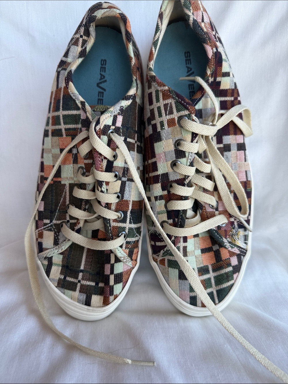 SeaVees Multicolor Plaid Canvas Women’s Sneakers with Cream Laces